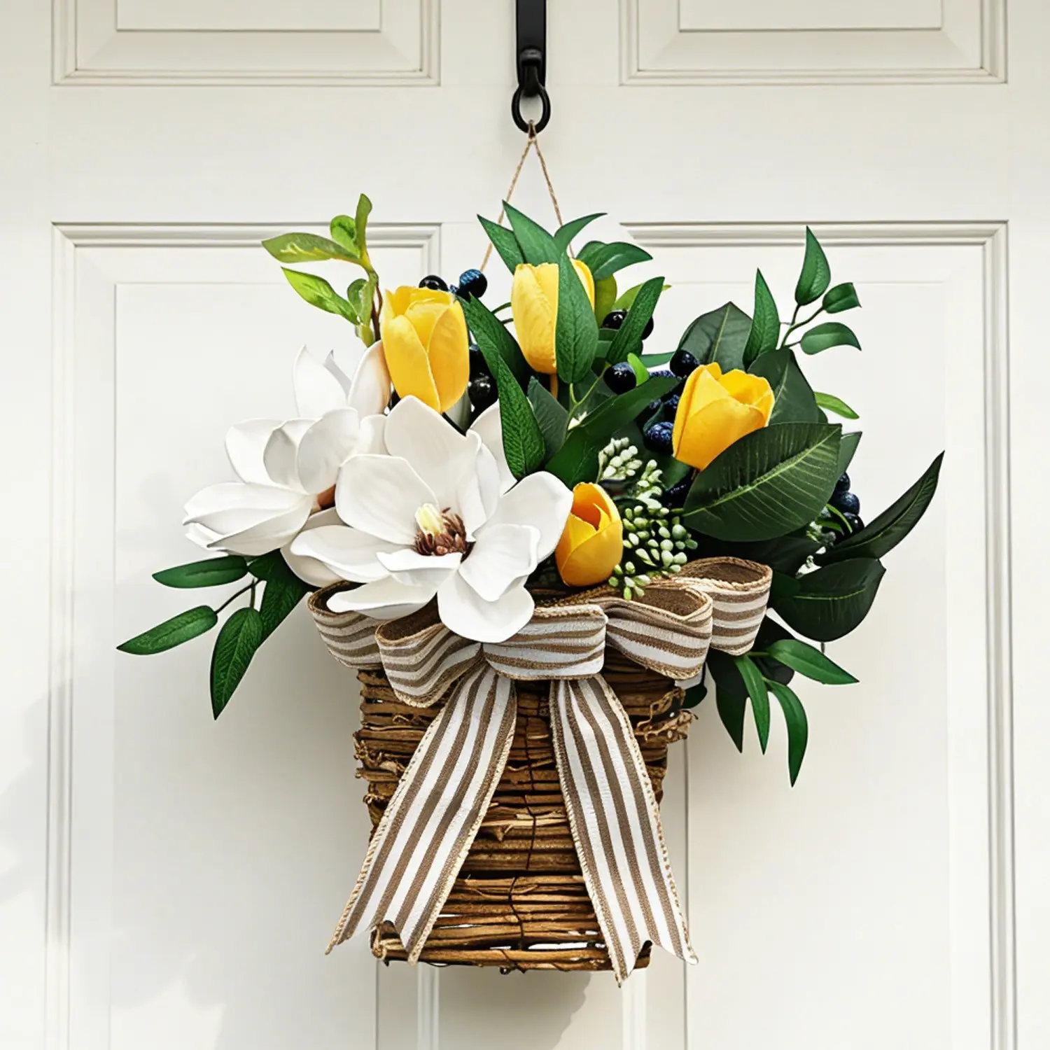Artificial Magnolia Decorative Wreath, Tulip Garland, Indoor Decoration, Farmhouse Style, Front Door, Entryway, Vertical Garden