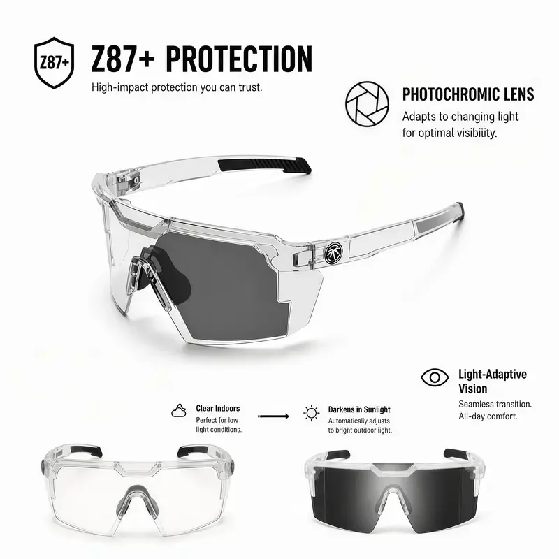 Photochromic Polarized Safety Glasses for Men and Women, Oversized Retro Y2K Aviator Sunglasses with UV400 Protection, Lightweight Outdoor Eyewear for Driving, Fishing, Golf, Cycling and Sports