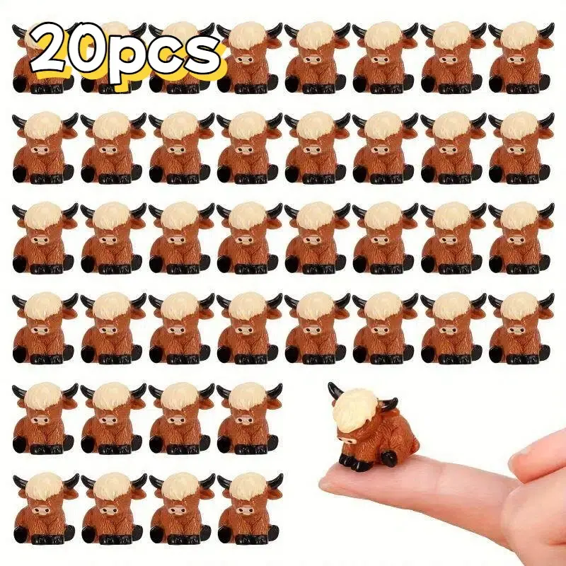 Mini Highland Cow Ornament, Cute Resin Animal Ornaments Decoration Craft, DIY Decorative Ornament for Home Dollhouse & Garden, Western Figurine, Animal Figurines, Cute Cow Design, Decorative Piece