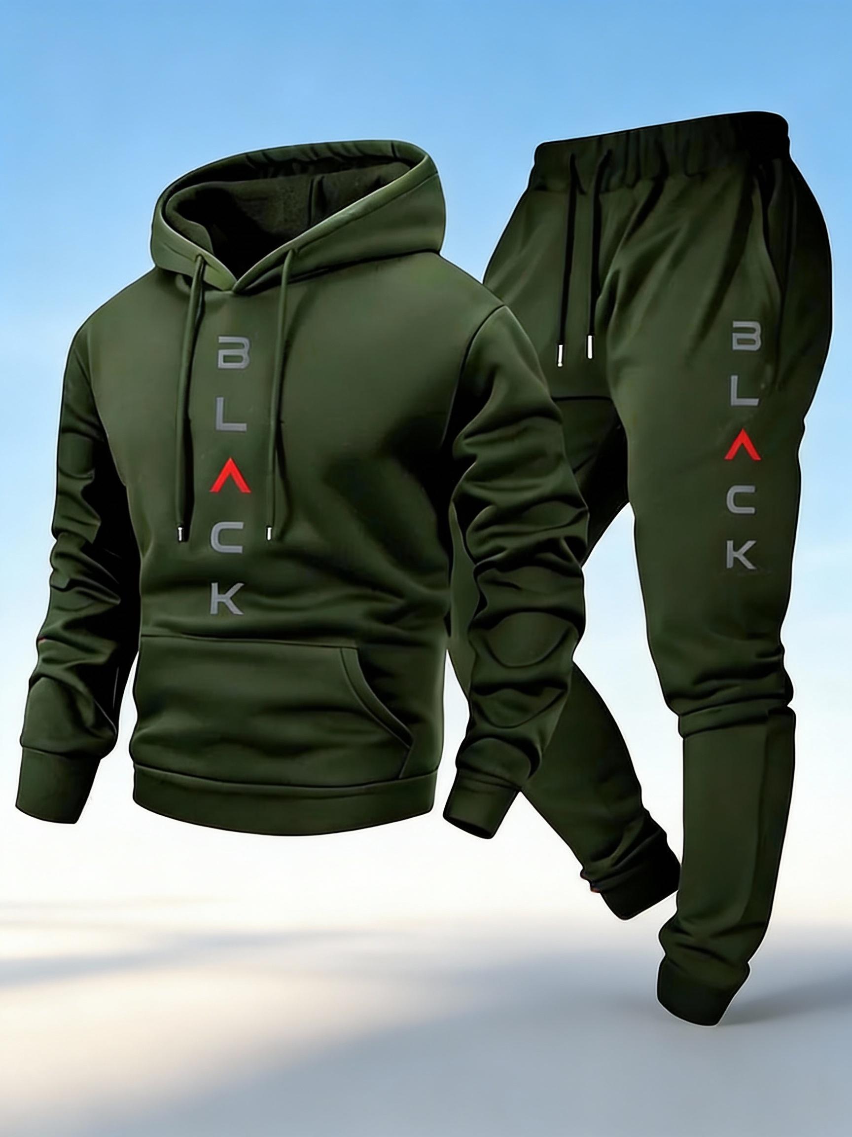 Men's Sports Casual Two-Piece - Vertical Letter Print Hoodie & Joggers, Multi-Color Comfort Set Sweatsuit With Pockets
