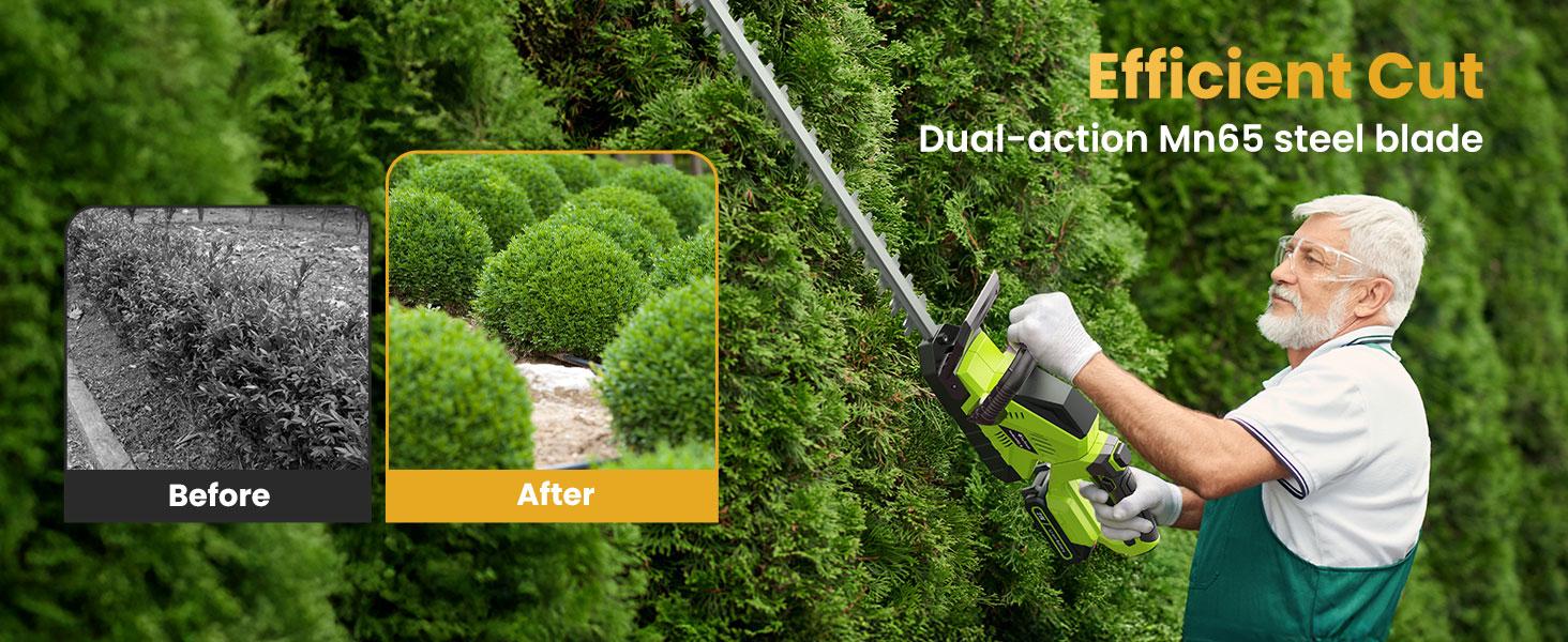 20'' Hedge Trimmer with Battery, 3000RPM Bush Clipper with 2pcs 2000mAh Batteries, 180° Rotatable Head, 2/3'' Blade Gap Green