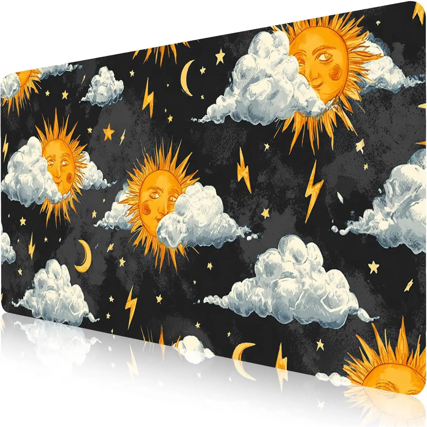 Cute Retro Sun&Moon Large Mousepad 31.5''X15.7''Aesthetic Boho Desktop Mat Desk Mat Vintage Night Mouse Pad Non-Slip Table Mat for Girls Women Office Home Work Computer Game