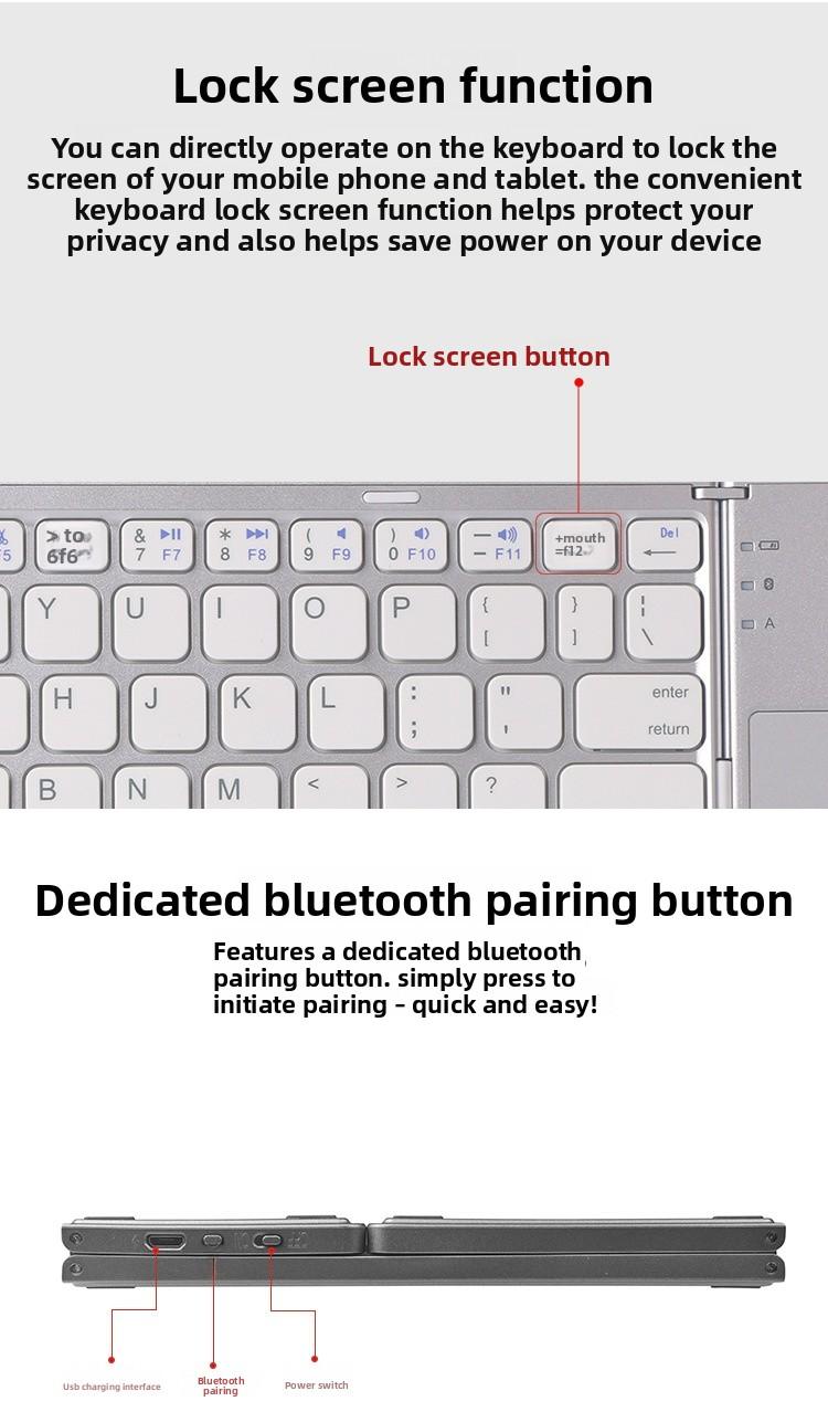 Wireless Bluetooth Keyboard for Android Smartphone Tablet Dual Device Connection Rechargeable Battery Foldable Touchpad Smart Laptop Typing Tool B033