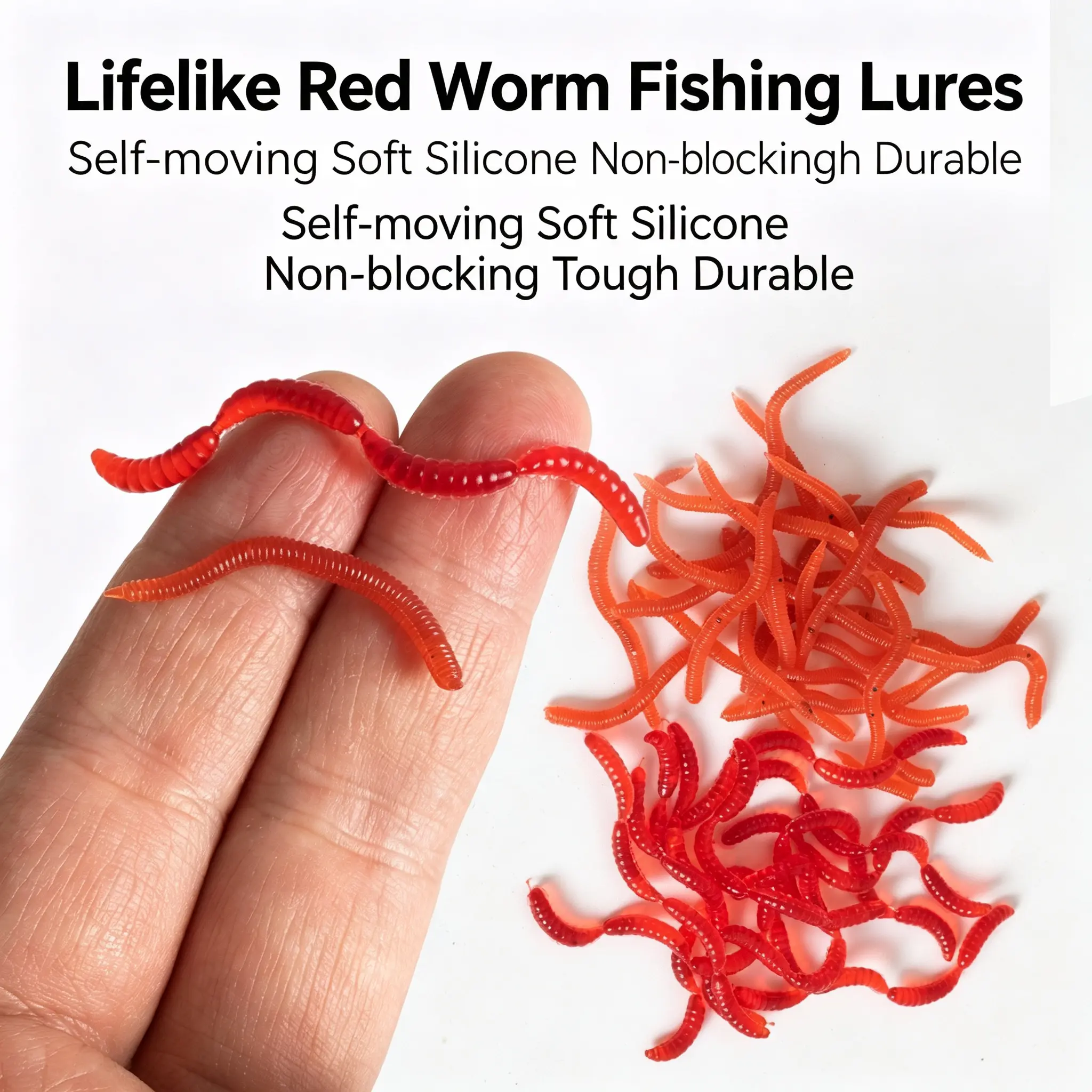Scented Silicone Fishing Lures, Easy Handling Red Worm Baits with Realistic Wrggling Action for Strong Fish Attraction, Targets Freshwater Species Like Carp & Bass, Wriggling Action, Easy Handle campingessentials, Artificial Earthworm Lures (Box Of 150),,