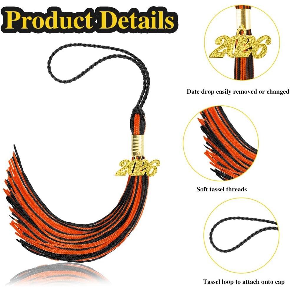 2026 Tassel Graduation, Graduation Tassel 2026, Graduate Cap Tassels with  2026 Charm for Graduations Cap Graduations Party Ceremonies Black and Orange