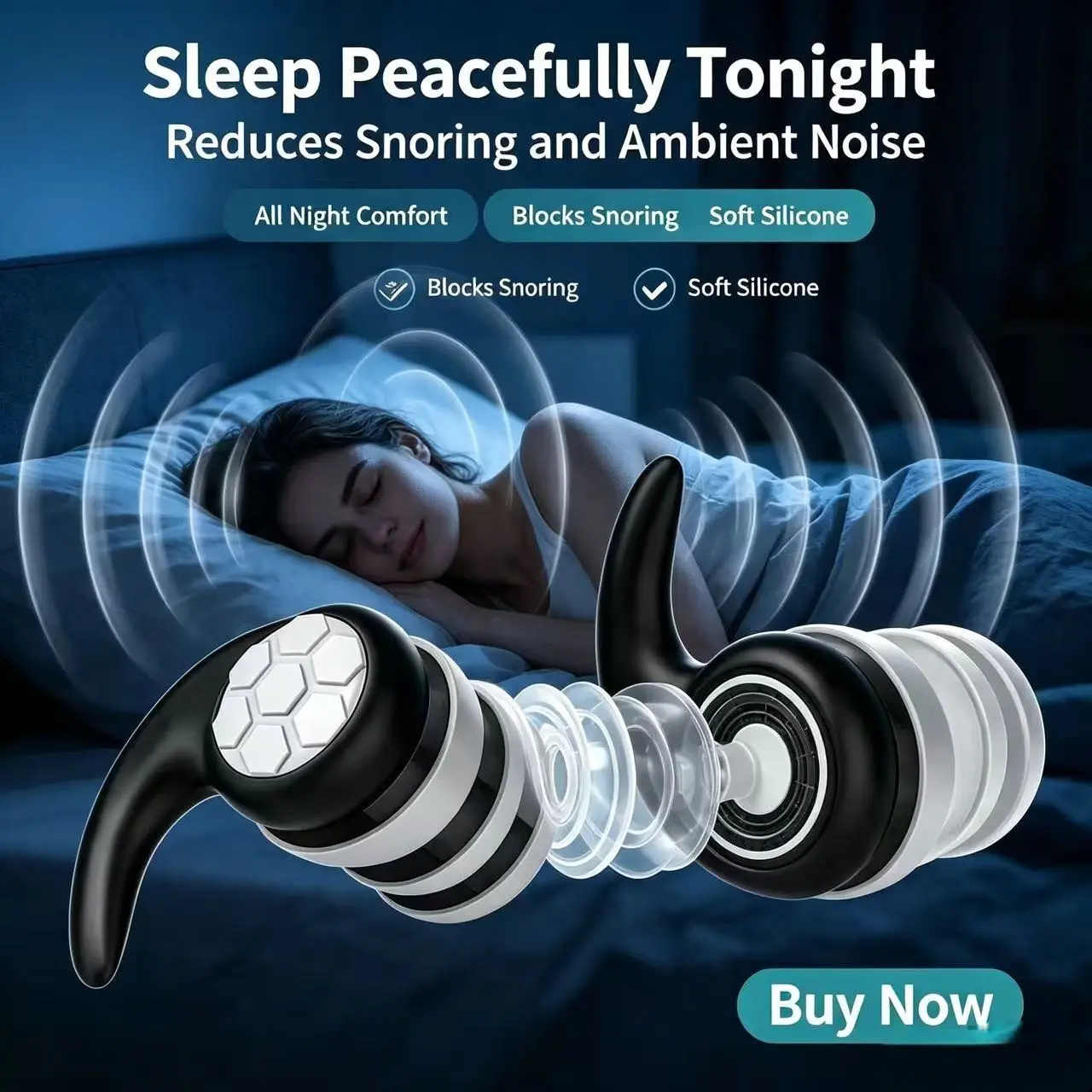 Es100-Filter Noise-Cancelling Earplugs, Silicone Earplugs for Students, Noise Reduction for Dormitory Sleep and Study, Comfortable and Effective