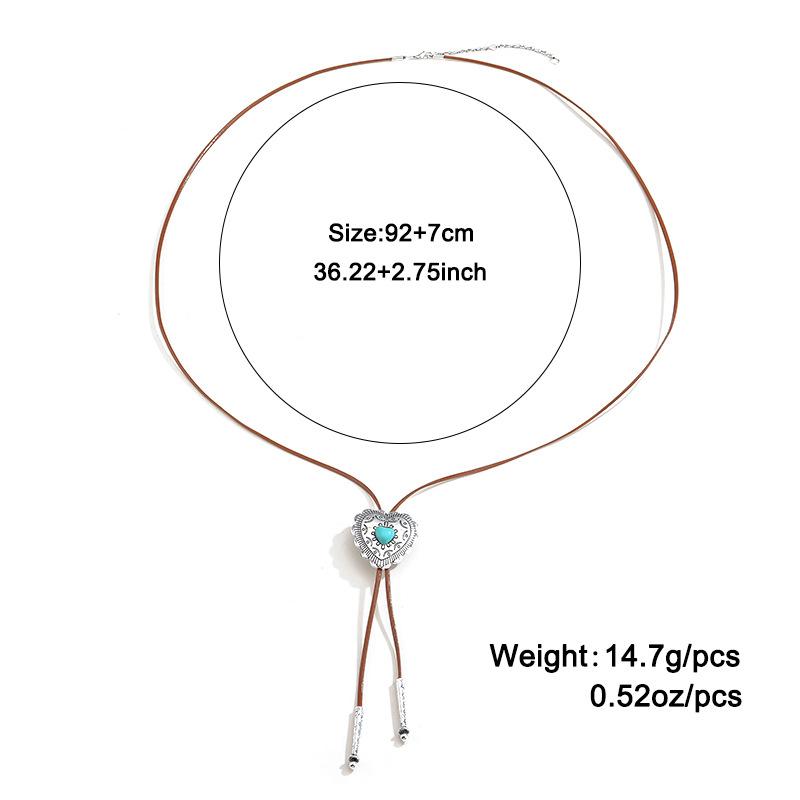 European-American Retro Turquoise Leather Cord Pendant Necklace - Quiet Luxury Trendy It Girl Western Style Versatile Women's  Jewelry Gifts