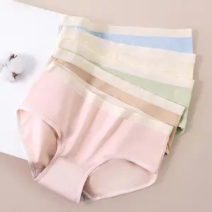 Women's 5PCS Mid-Waist Cotton Briefs - Breathable Soft, Stretchy Underwear with Embossed Logo, Pastel Multi-Color Set for Daily Wear, All Seasons Comfort