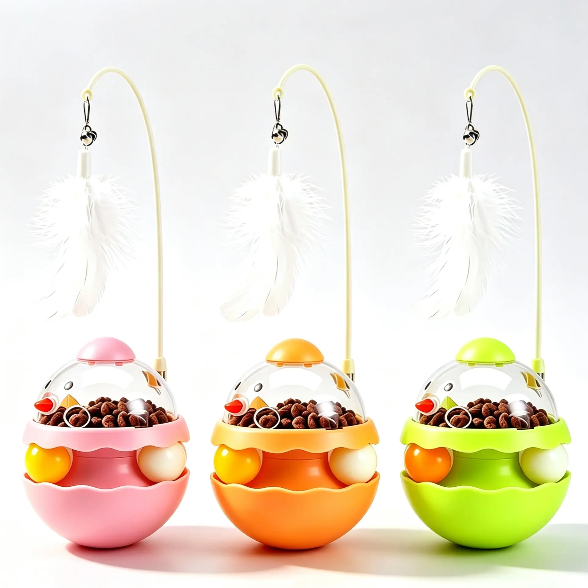 Multi-function Chicken Tumbler Cat Toy, Treat Dispensing Interactive Cat Toy With Feather Teaser Wand & Rolling Ball Track, Slow Feeder Puzzle Toy For Indoor Kitten Self Play