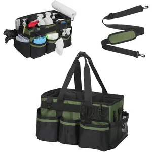 Large Wearable Cleaning Tool Bag, Waterproof Oxford Organizer with Adjustable Strap & Waist Belt, Tool Storage Bag, Removable Divider, Multipocket Tote for Home & Commercial Supplies Storage