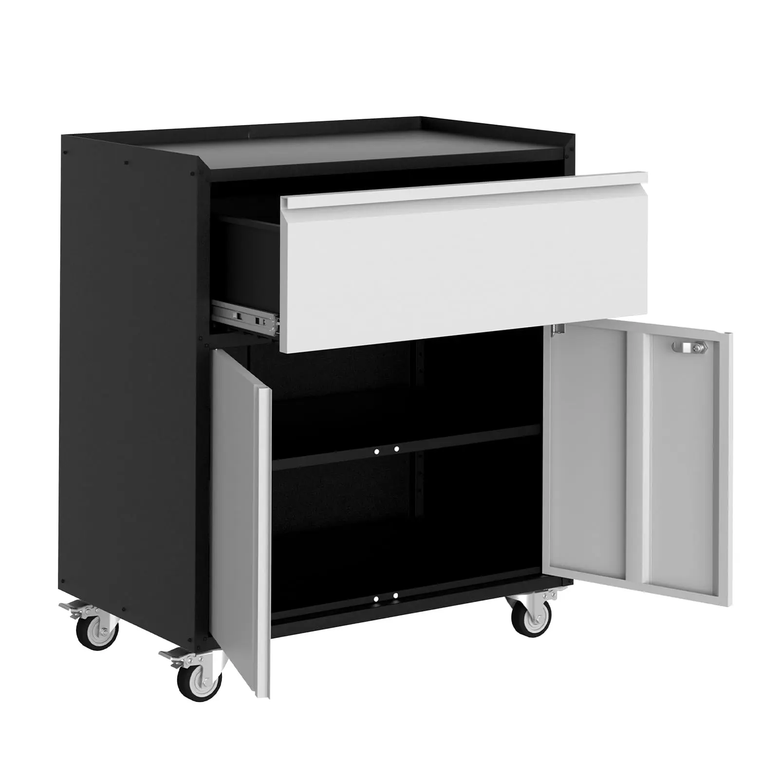 GAOMON Heavy-Duty Lockable Steel Mobile Tool Cabinet with Wheels, Adjustable Shelf, Industrial Rolling Workbench & Garage Storage Organizer for Home Workshop, Grey