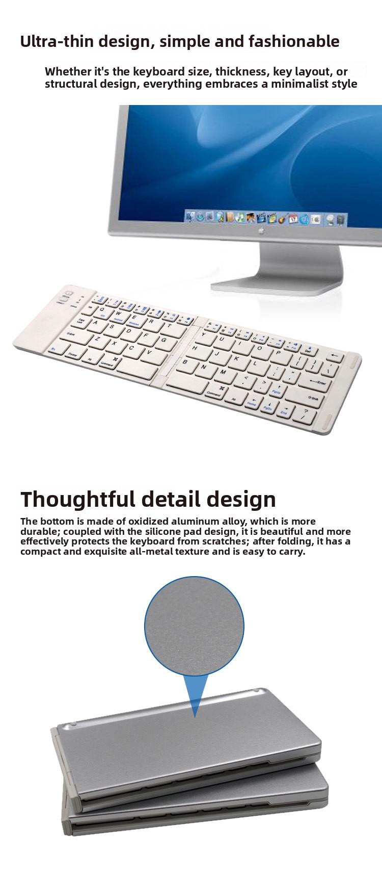 BKC158 Foldable Bluetooth Keyboard with Metal Bottom Case Portable Wireless Multi-Functional Business Gift for Mobile Phone Tablet