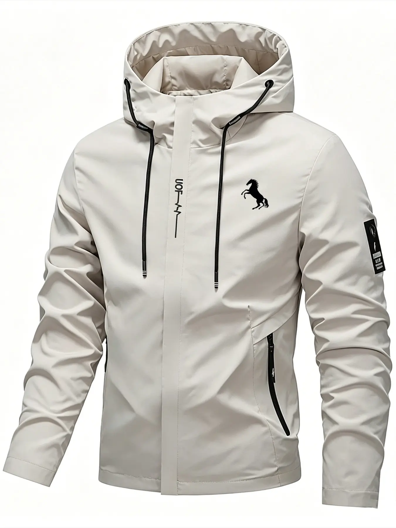 Logo Print Horse Shadow Hardshell Jacket, Wind-Resistant & Waterproof, High Elasticity, All Seasons, Ideal for Hiking, School, Work