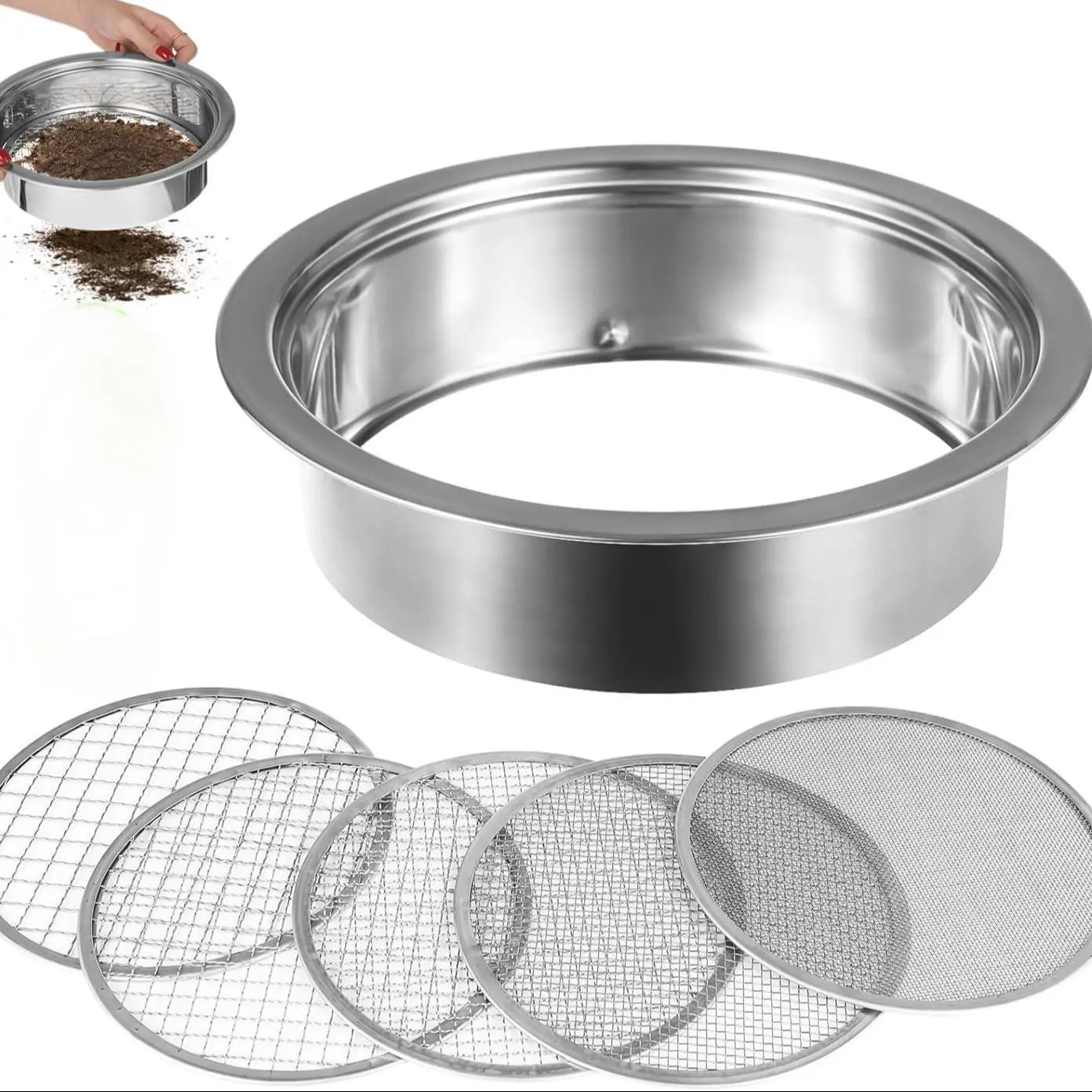 Garden Soil Sifter Set, 1 Set Interchangeable Mesh Garden Soil Sifter Screens for Dirt, Sand, Rocks, Filtering, Compost, Cat Litter and Bonsai, Sifter Strainer, Includes Sifter