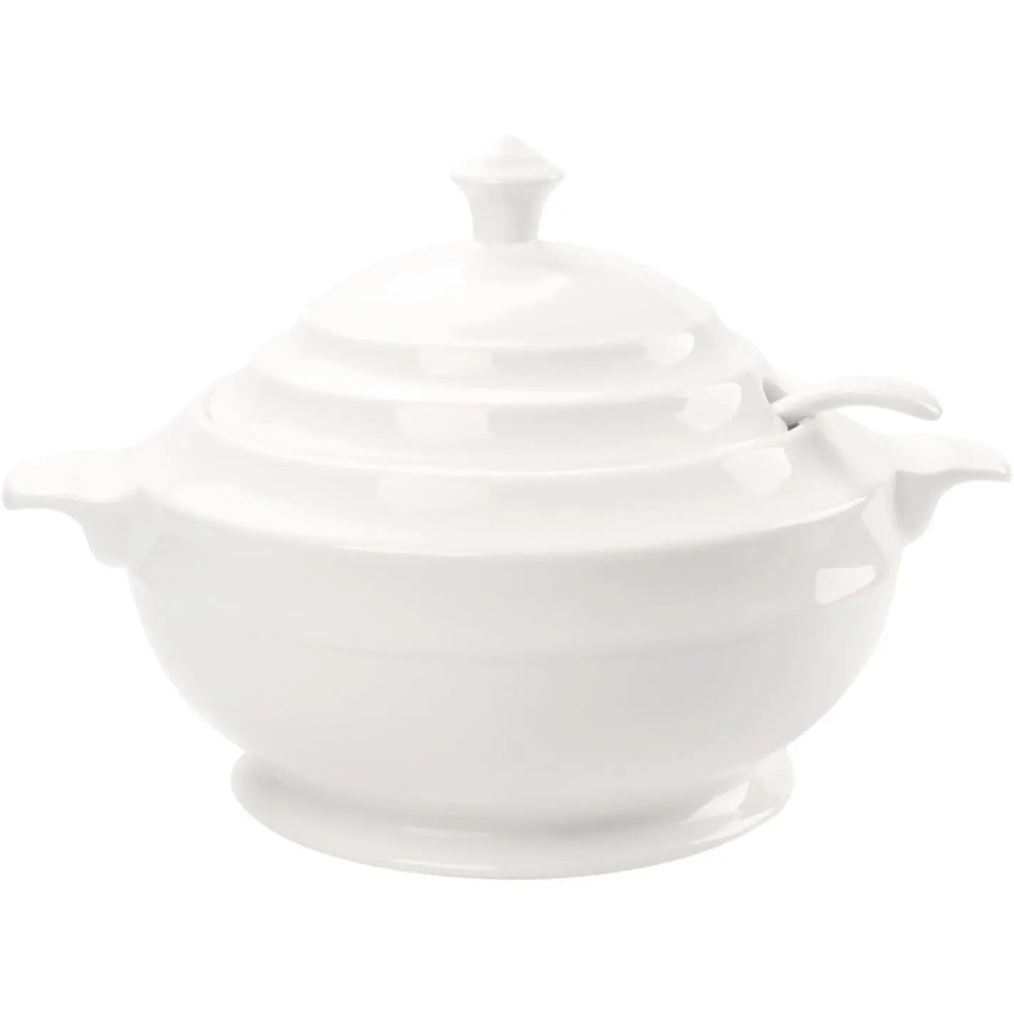 Casserole Dish with Serving Handle, 2.7-quart White French Soup pot, Ceramic Tureen with Lid and Ladle, for Dinner and Party, Microwave, Dishwasher, Oven Safe 11.6 Inch