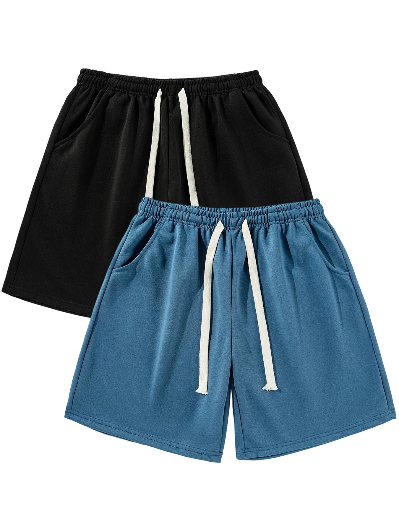 Men's Solid Plain Drawstring Waist Shorts, Casual Comfy Breathable Side Pocket Shorts for Summer, Men's Bottoms for Daily Wear