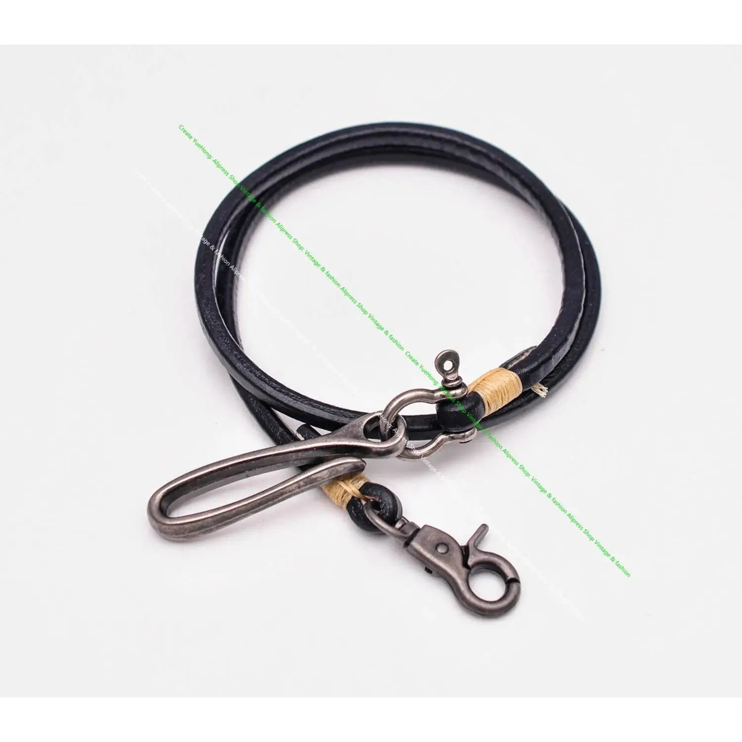 15-30" Handmade Long Biker Motocycle Trucker Black Thick Veg Cowhide Plain Leather Keyring Jean Wallet Chain With Hook Clasp