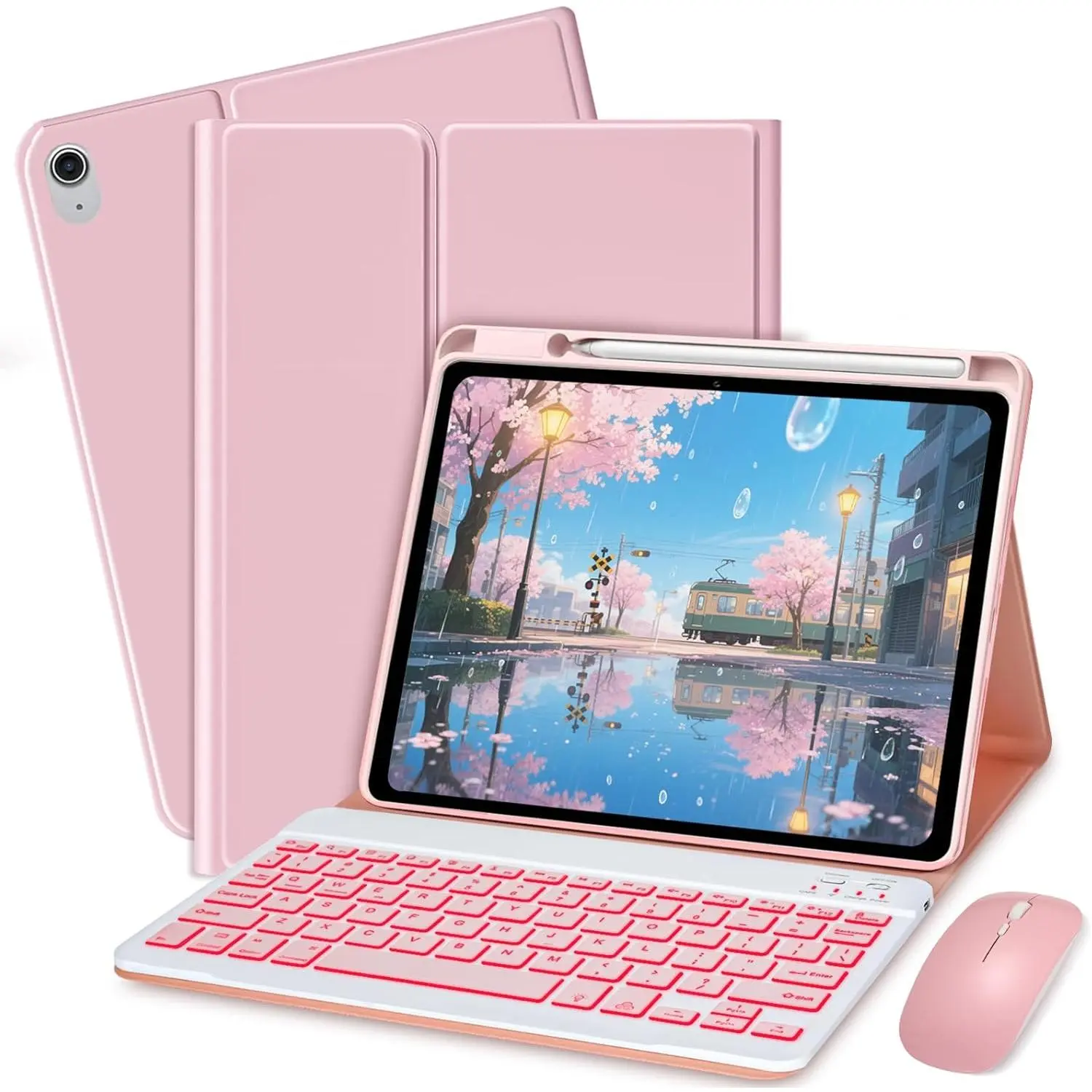 Keyboard Case for iPad 10th / A16 11th Generation 2022/2025-7 Colors Backlit Keyboard Cover and  ()