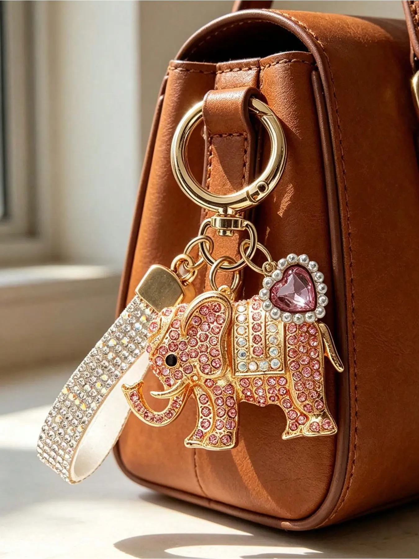 Shiny Rhinestone Elephant Keychain, Elegant Bag Charm, Fashionable Handbag Accessory, Unique Gift for Birthday, Festival, Wedding