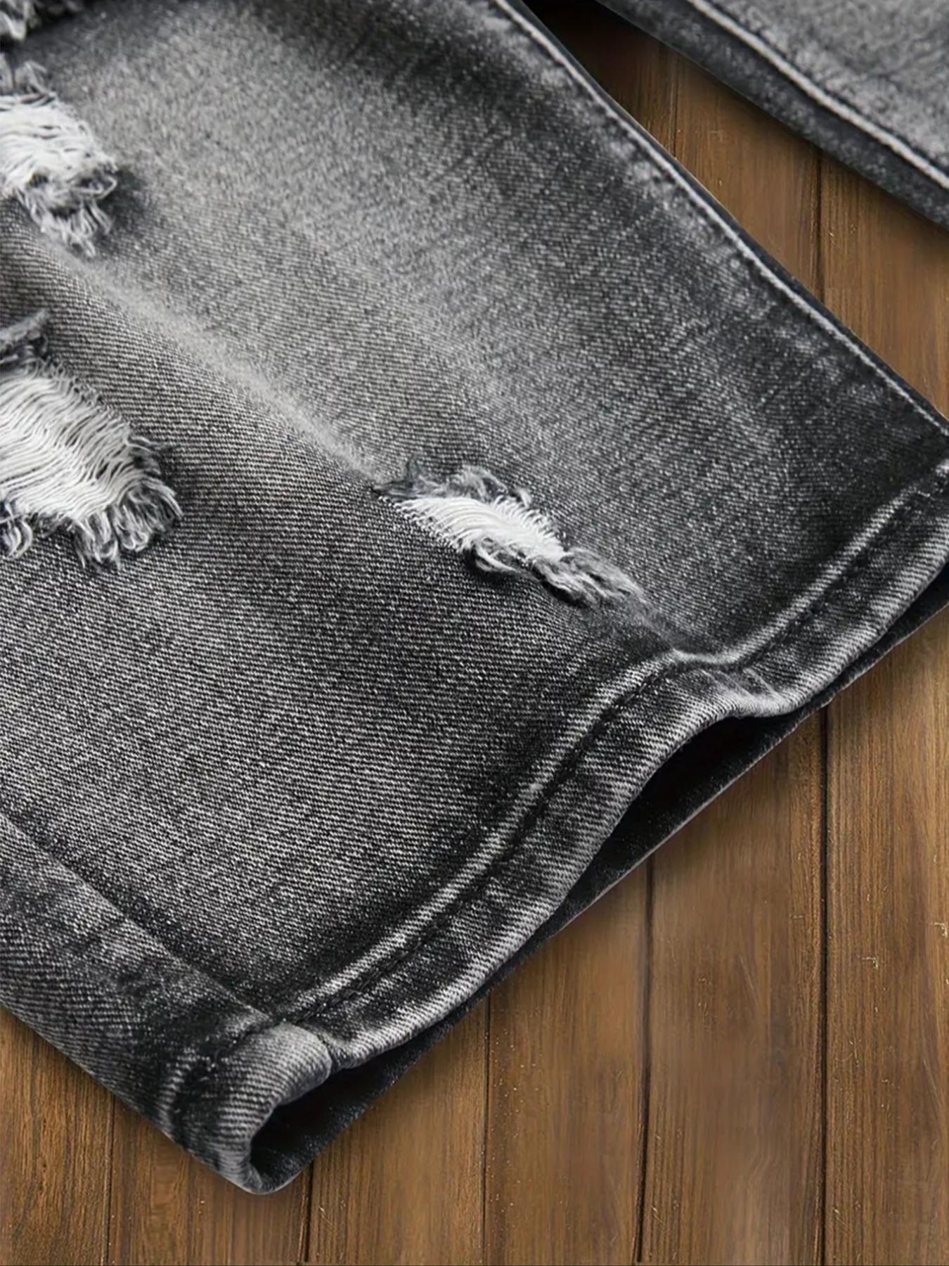 Men's Regular Fit Solid Color Distressed Ripped Denim Shorts, Casual Comfy Fashion Shorts for Daily Wear, Men's Bottoms for Summer, Ripped Pocket Jeans, Ripped Design Shorts, Casual Fashionable Shorts, Frayed Ripped Shorts