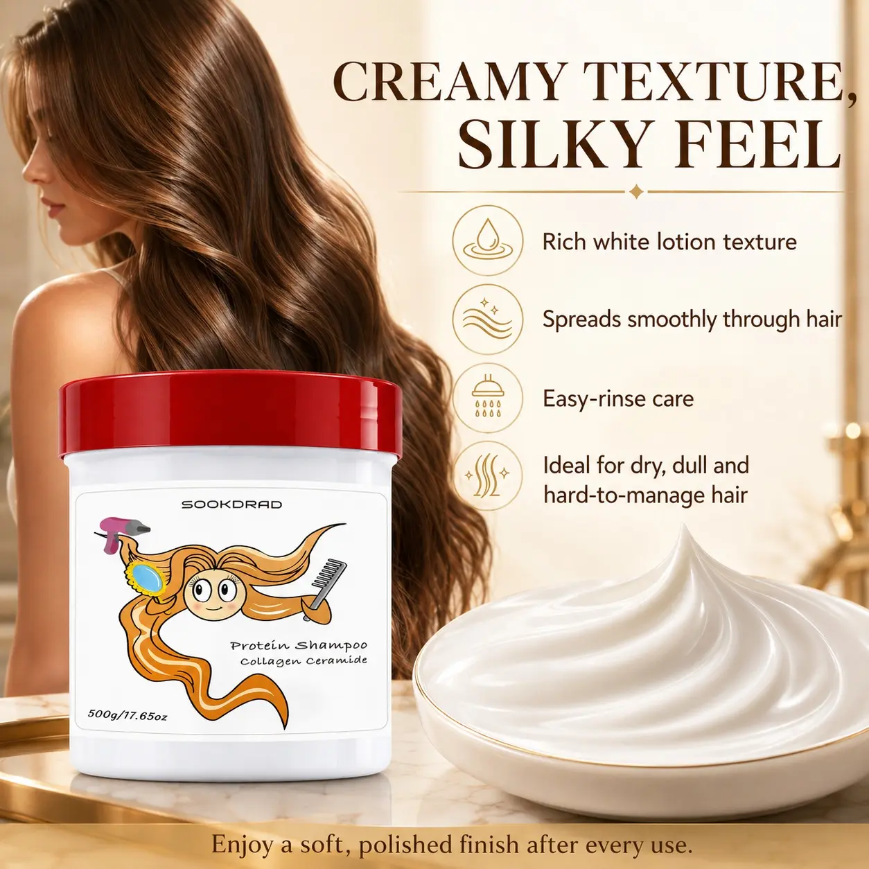 Protein Shampoo, Collagen Ceramide, Repair Damaged Hair, Hydrate Strands, Smooth Hair, 500g