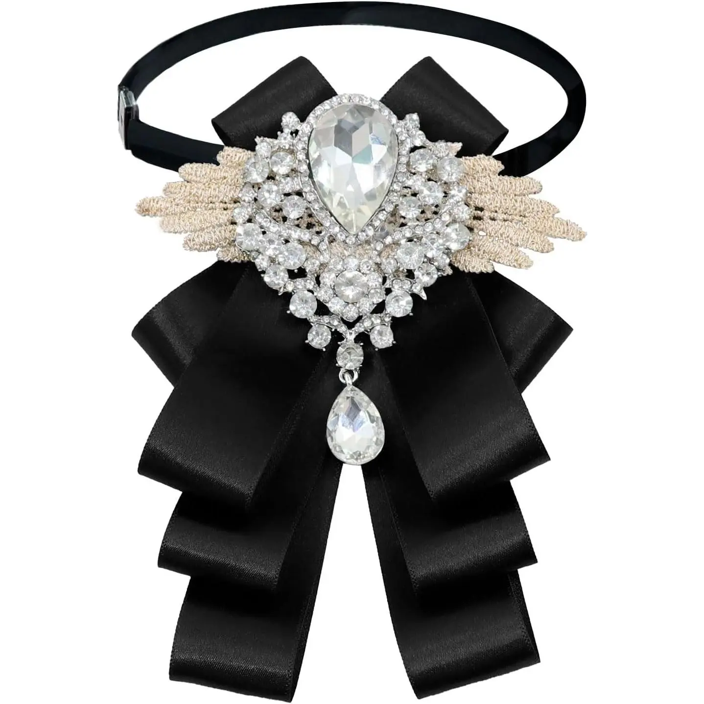 Black Rhinestone Crystal Bow Tie for Men and Women, Large Bowknot Bowtie for Wedding Party Banquet(Gift)