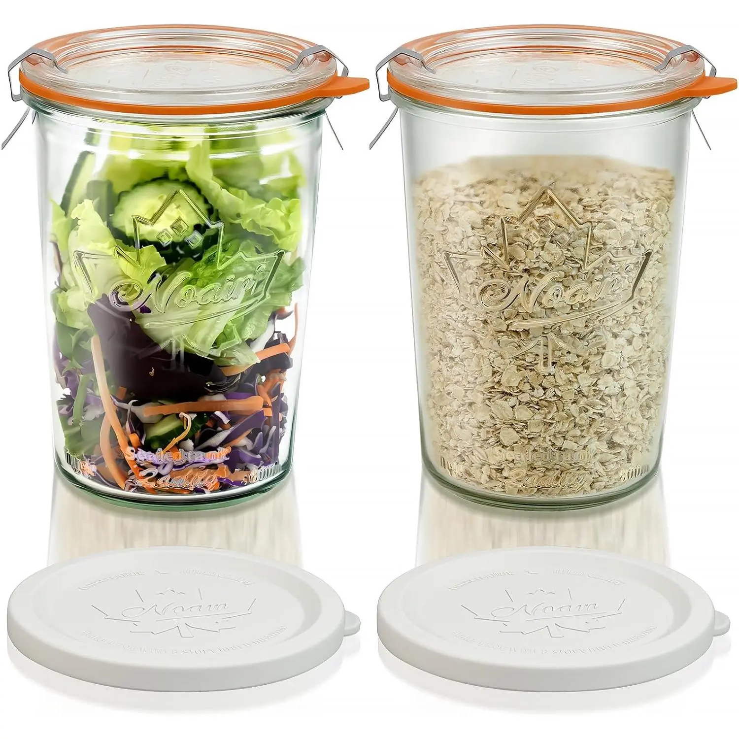 Canning Jars 27 oz 2 Pack, Sourdough Starter Jars with 2 Lids Per Jar (Glass Sealing Lid & Plastic Lid), 800ML Wide Mouth Airtight Glass Storage Containers for Pickles, Yogurt, Pasta, Cereal