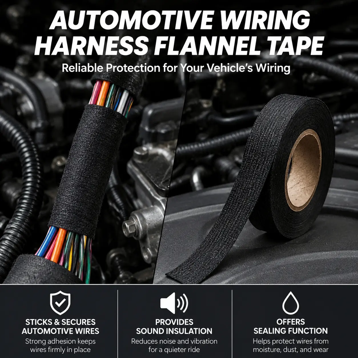 Industrial-Grade High-Adhesion Electrical Tape: Heat, Flame, Water & Tear Resistant. Halogen-Free for Wire Repair, Automotive Harness Moisture Protection, Strong Circuit Fix & General Insulation. Multi-Purpose Professional Tape for Electricians.