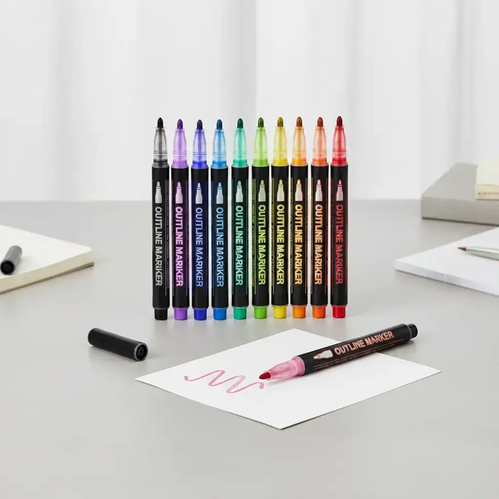 Outline Marker Pen, 12pcs/set Double Line Outline Marker for Signature DIY, Office Stationery & Supplies, Drawing Markers, Bulk Markers