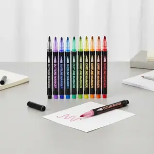 Outline Marker Pen, 12pcs/set Double Line Outline Marker for Signature DIY, Office Stationery & Supplies, Drawing Markers, Bulk Markers