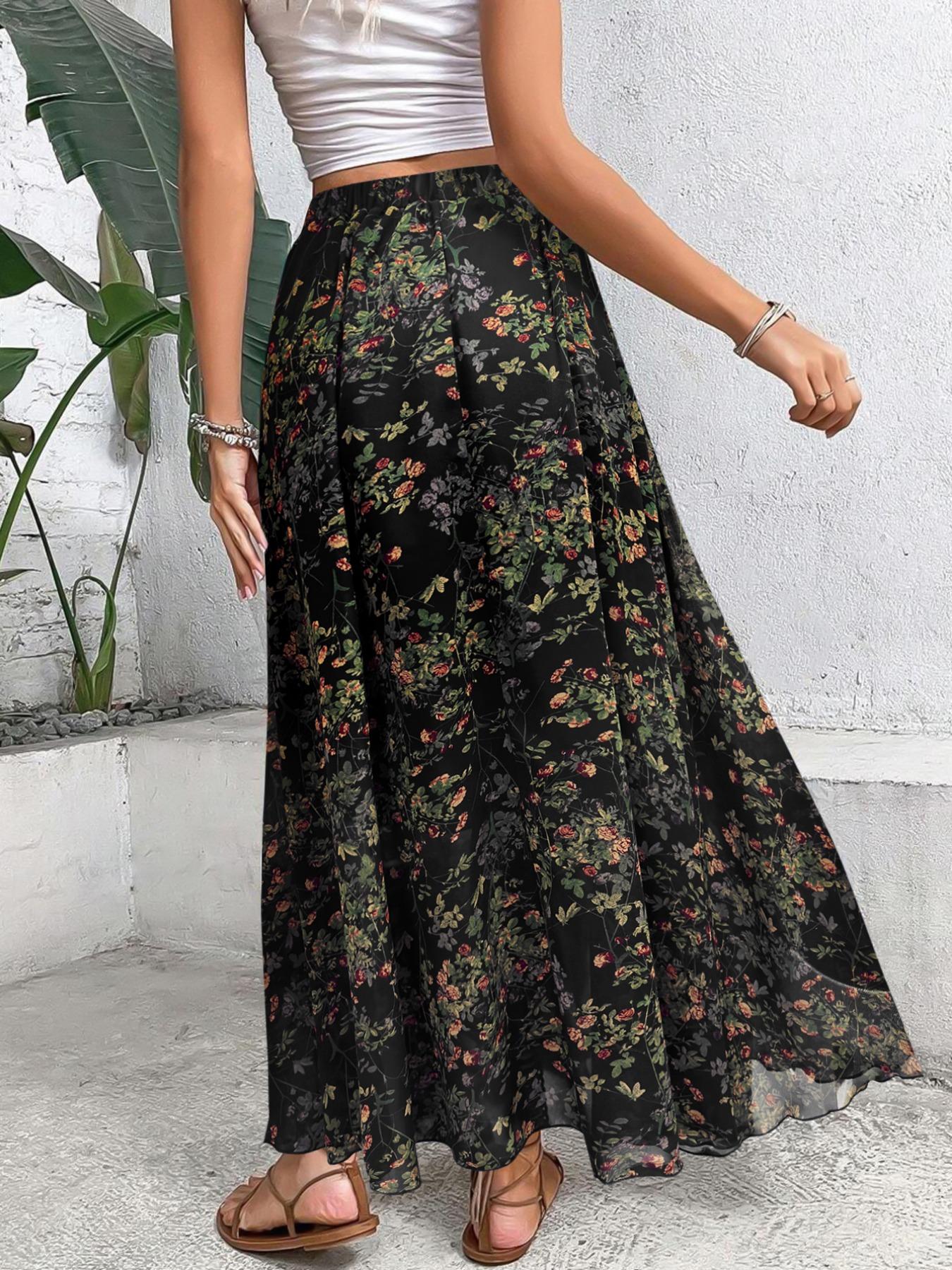 Women's Floral Print Skirt, Elegant Boho Bohemian Style Long Skirt for Beach Holiday Vacation, Ladies Bottoms for All Seasons, Womenswear