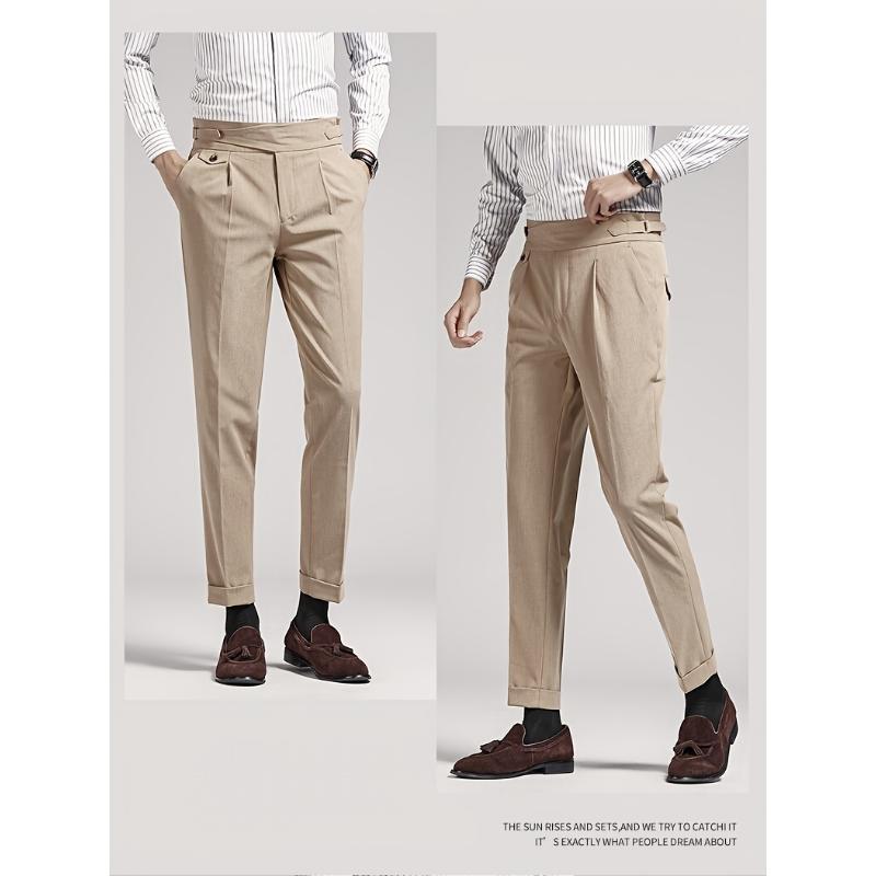 Men's waist less short black pants - mid waist loose fit, hanging fabricBusiness casual pants, suitable for all seasons, made of fashionable men's elastic fiber material. Menswear Spandex