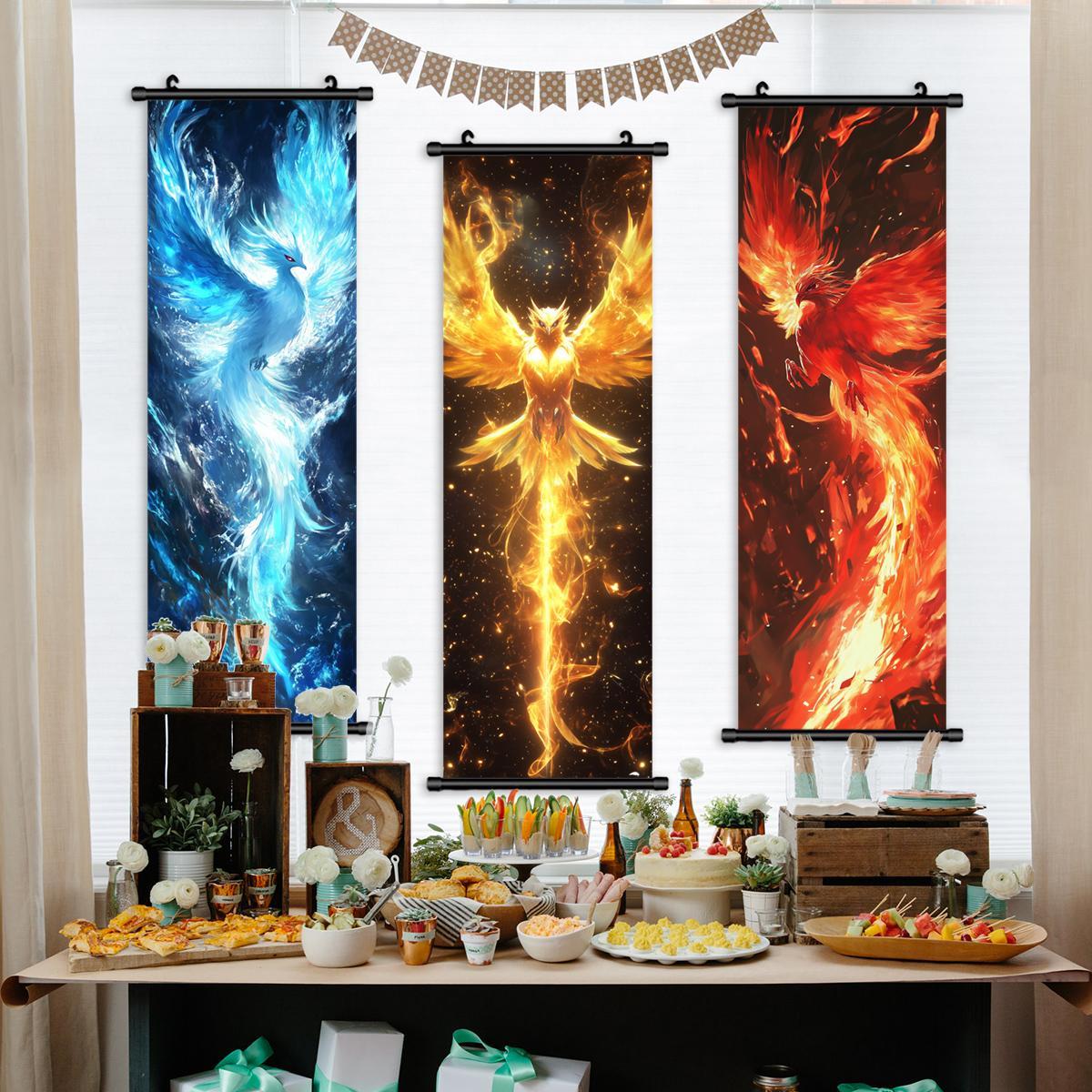 Creative Phoenix Pattern Wall Durable Decorative Tapestry Wall Mural, 3 Counts/set Modern Art Wall Decor, Wall Hanging Decor for Home Living Room Bedroom