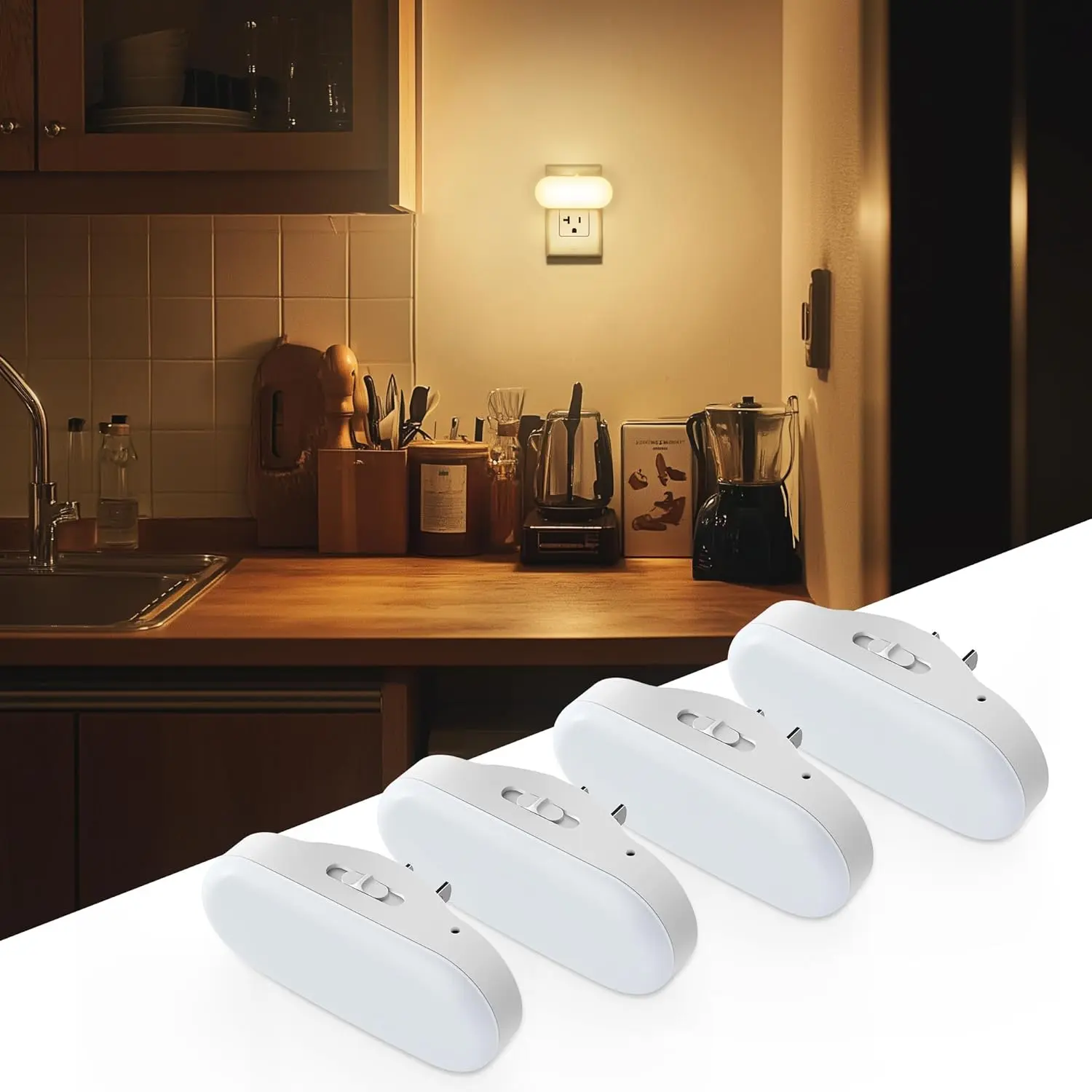 4-Pack Compact Dimmable LED Night Lights - Plug-in Wall, Soft White Led Lights Bedroom for Nursery, Kids Room