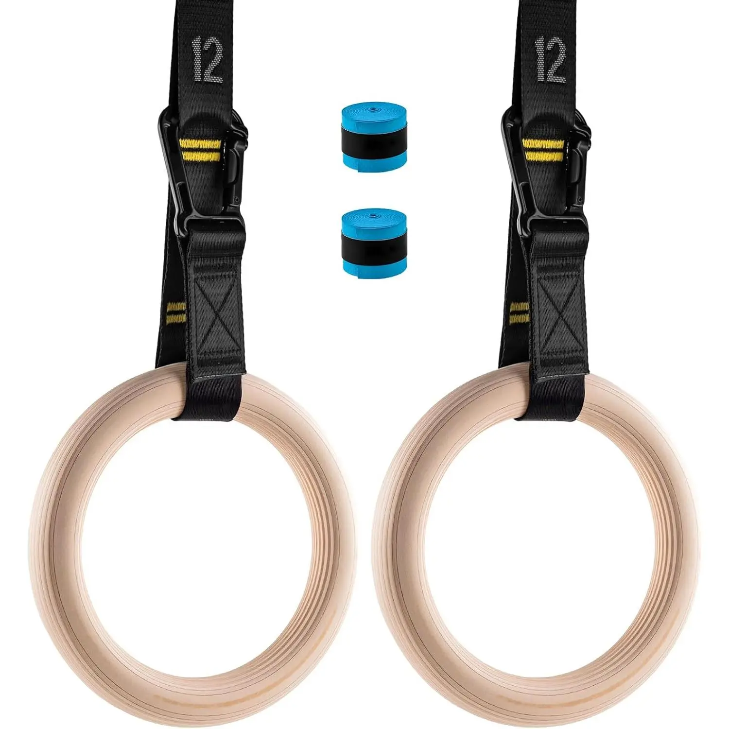 Wooden Gym Rings with  Double-Layer Numbered Straps Quick Adjust.Olympic Rings for Home Gym Small Apartment Hotel Camping Full Body Workout Calisthenics Strength Training Body
