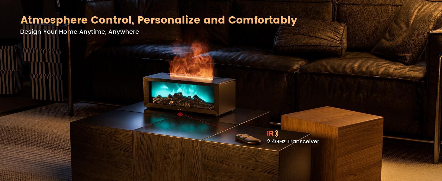 Fireplace Diffusers for Essential Oils Fireplace Humidifier with Remote 150ml Fireside Ultrasonic Humidifier Bonfire Flame Diffuser with 7 Colors Light for Home Room Office (Black)