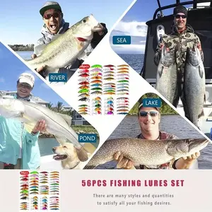 56pcs Mixed Fishing Lure Bait Set, Wobbler Crankbaits Swimbaits Minnow Hard Baits Spinners, Carp Fishing Tackle for Anglers