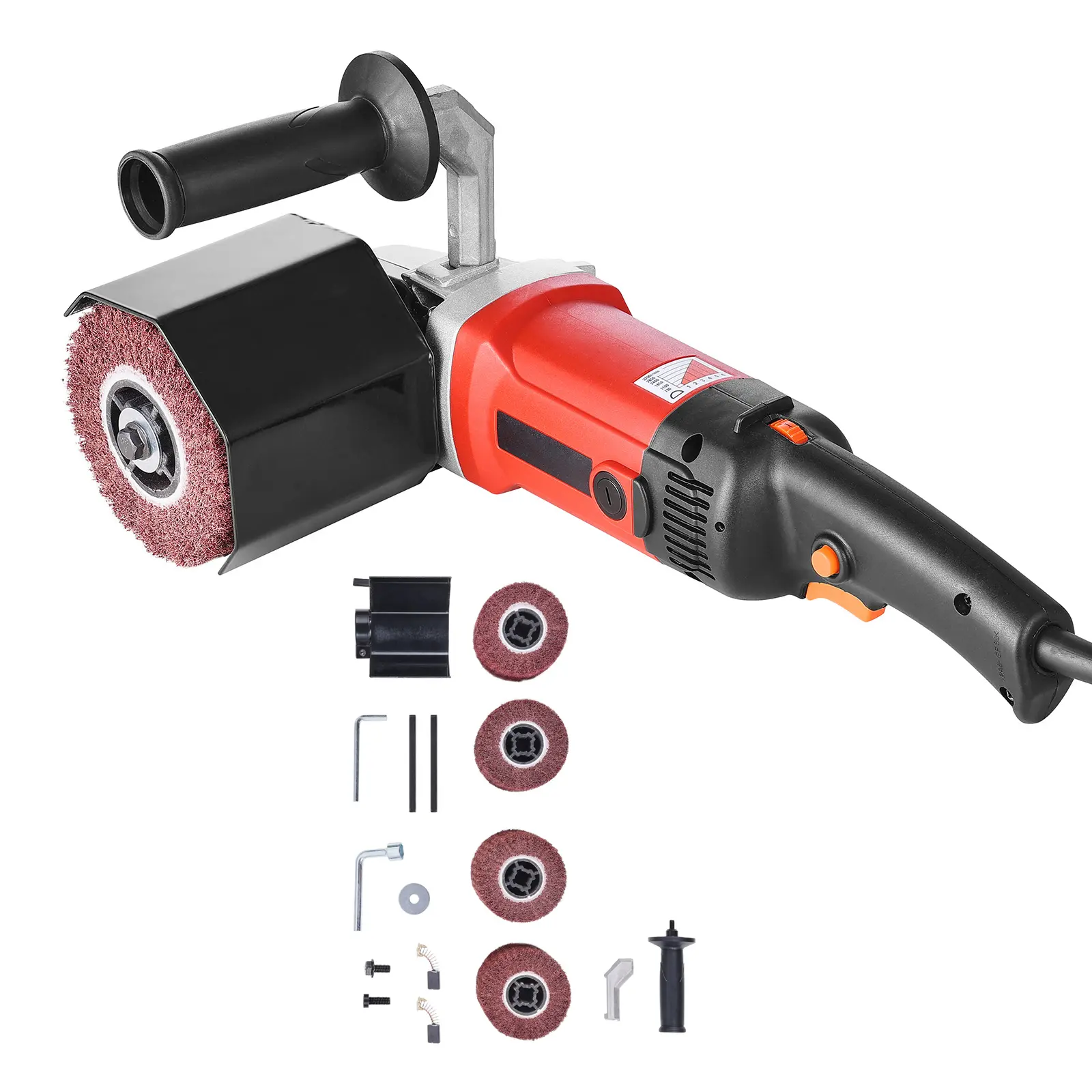 Burnishing Polishing Machine, 1200W 6 Variable Speed Surface Conditioning Tool, Handheld Electric Metal Burnishing Machine with 4 Fiber Polishing Wheels for Stainless Steel, Non-Ferrous Metals