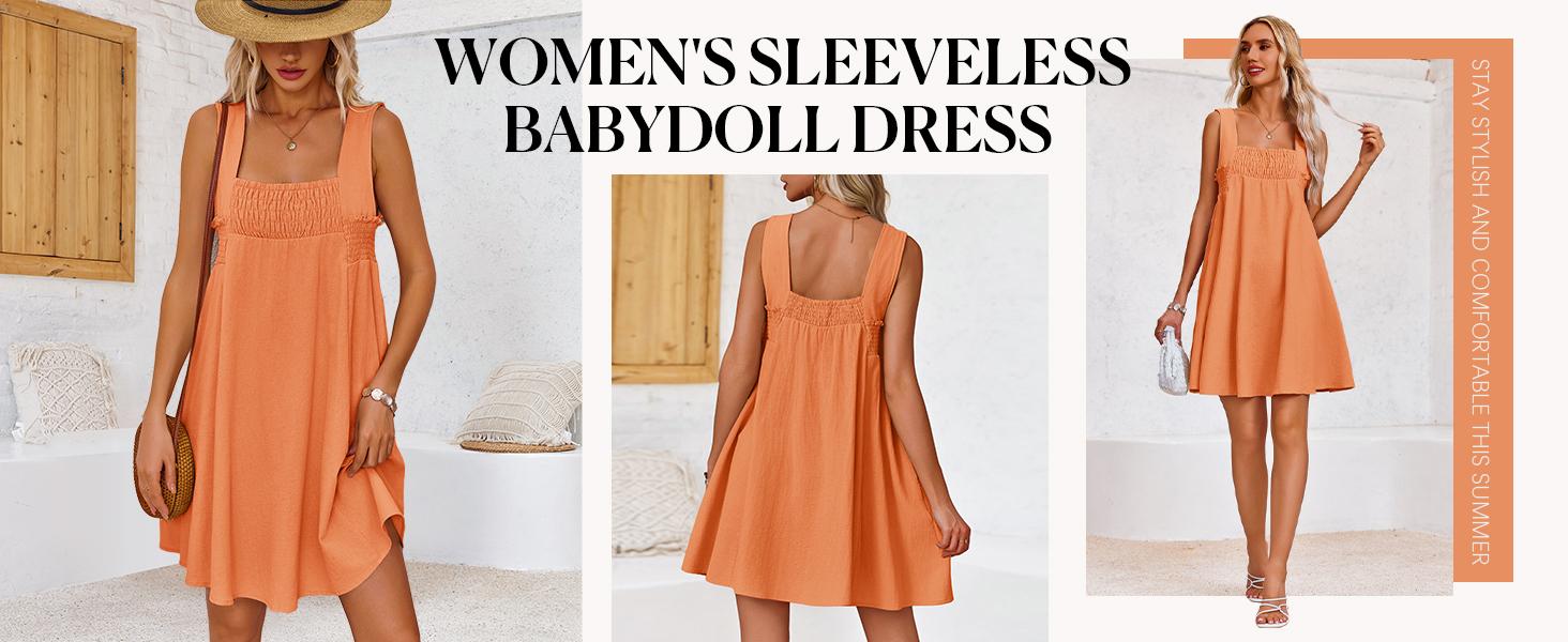 Imily Bela Women 's Summer Casual Sleeveless Mini Dress Square Neck Smocked Swing Loose Babydoll Dress Imily Bela Women 's Summer Casual Sleeveless Mini Dress Square Neck Smocked Swing Loose Babydoll Dress