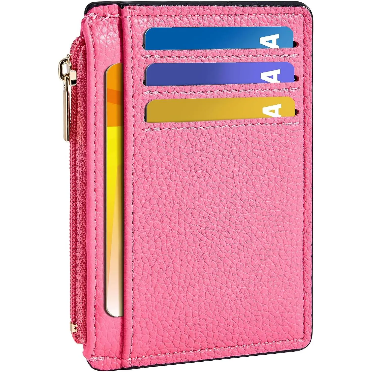 Women's Leather-Like RFID Blocker Credit Card Holder - Slim Minimalist Front Pocket, Small Compact Case with ID Window, Vibrant Pink, Slim Card Storage, Travel Accessory
