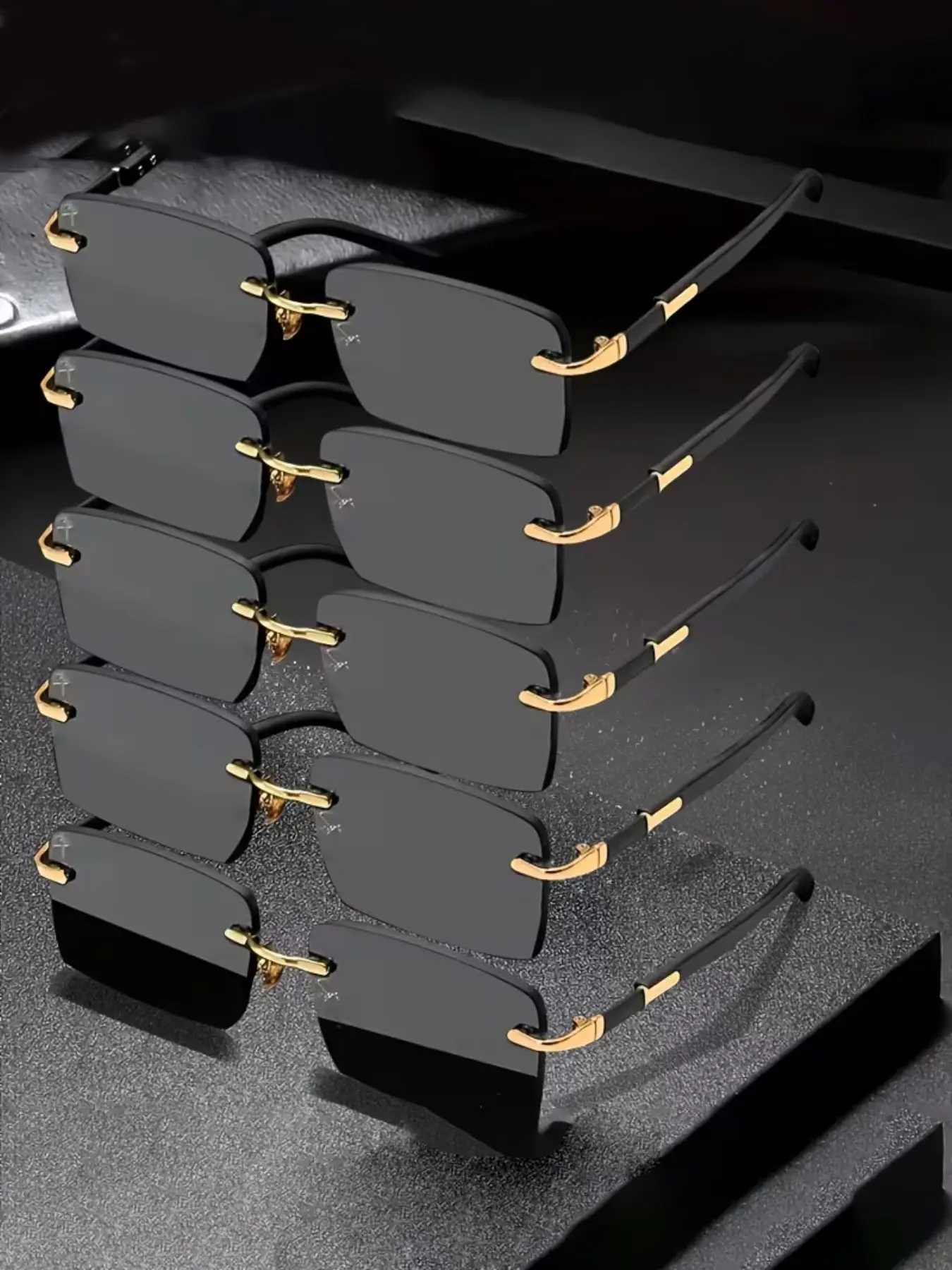 2026 New Gold Frame Gradient Unframed Sunglasses, Retro Square Edge Design, UV Protection, Fits Various Face Shapes, Fashionable Summer Accessory