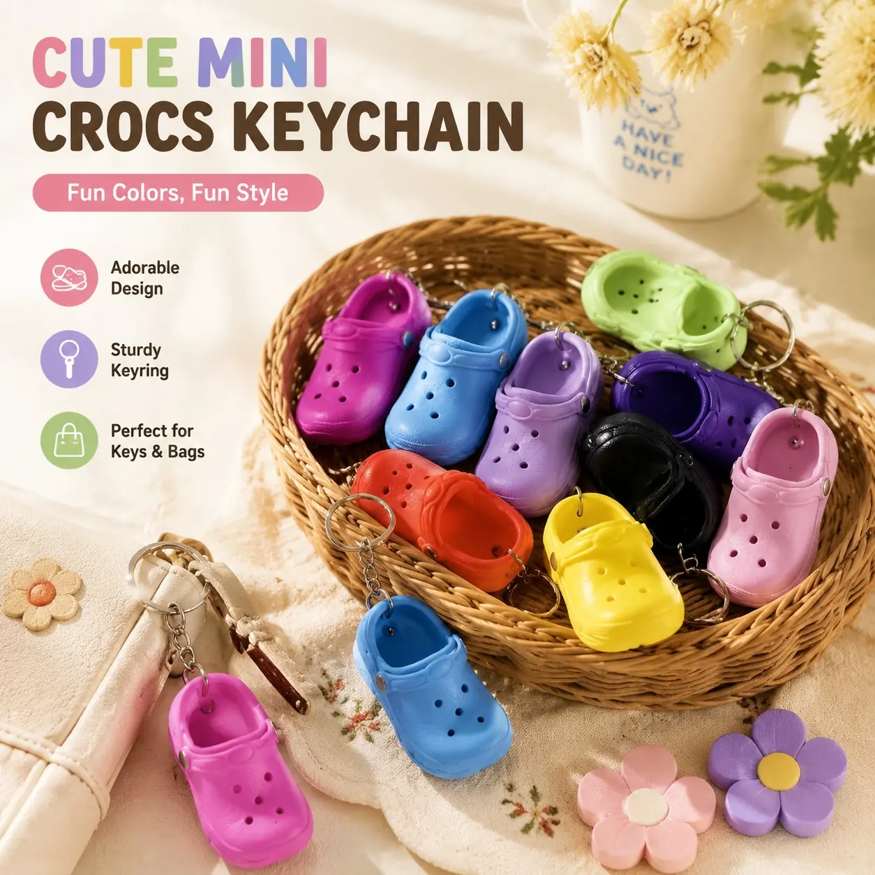 Creative Mini Clog Rubber Key‑charm Kit, 10 Random‑color Tiny Slipper Pendants, Decor Ornament for Keys and Backpacks, Novelty Party Trinkets
