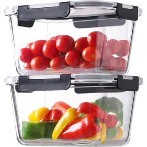 4 Pieces 63oz/8cup Large Glass Food Storage Containers with Lids, Airtight Bento Boxes with Leak Proof Locking (2 Containers + 2 Lids), Meal Prep Containers, Microwave, Oven Safe