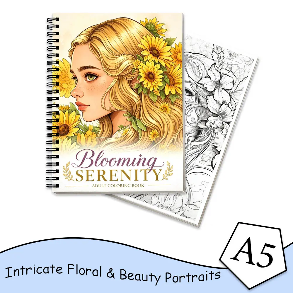 Floral Woman Coloring Book for Adults, Enjoy Calm and Relaxation Through Coloring, Thick Paper Prevents Ink Bleeding, Spiral Bound, Single-Sided Printing, A5 5.85×8.27in, 30 Pages, Perfect Gift for Women, Birthday Gift, Thanksgiving Gift