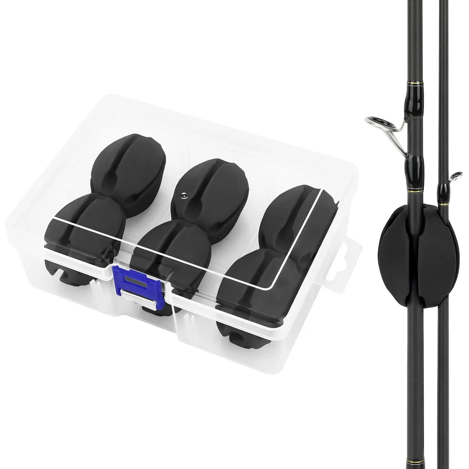 6 count Elastic Rubber Fishing Rod Holder Fixed Balls Pole Protector | High stretch construction, multi-aperture fit, anti-slip rod fixation, lightweight portable outdoor fishing accessory