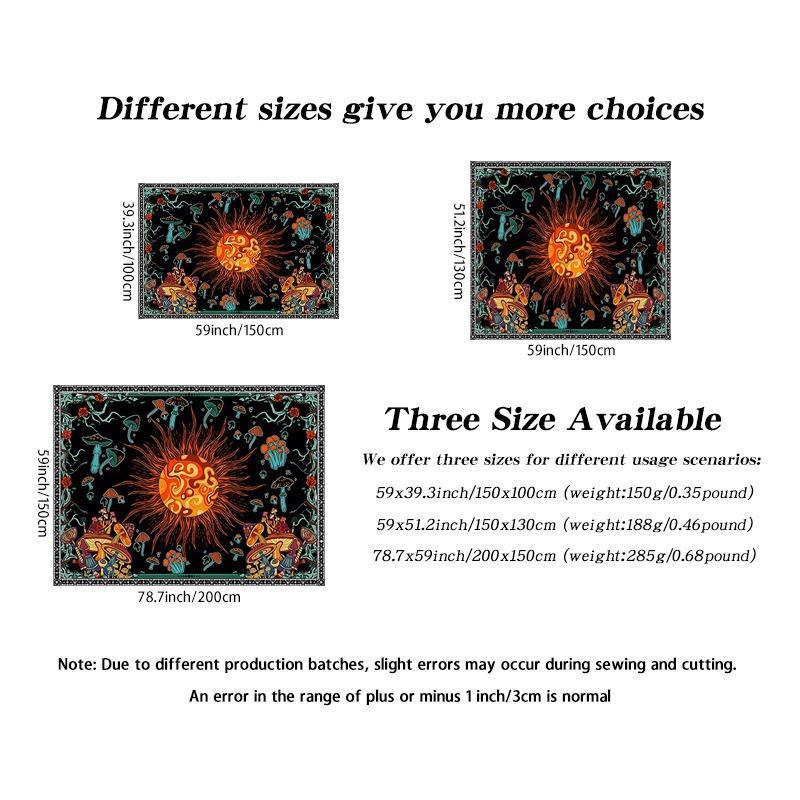 Mandala Sun & Mushroom Pattern Wall Tapestry, 1 Count Modern Artwork Decorative Hanging Blanket, Wall Decor for Living Room Bedroom, Home Decorations