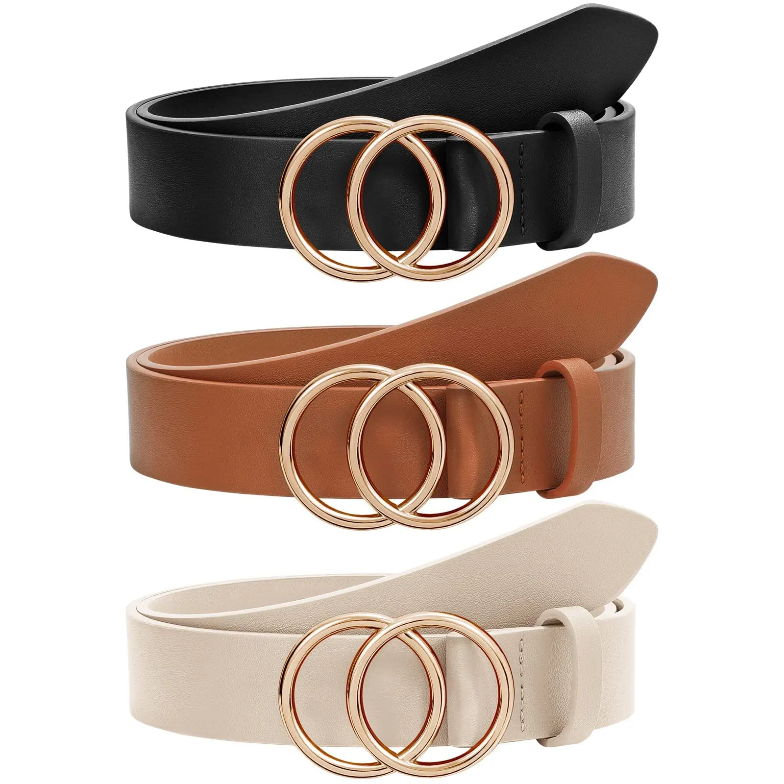 Women Leather Wide Fashion Thick Dress Belt With Gold Buckle Belt Hollow Beige RISANTRY Wide Belts Beige Leather Belt With Gold Buckle main image 3