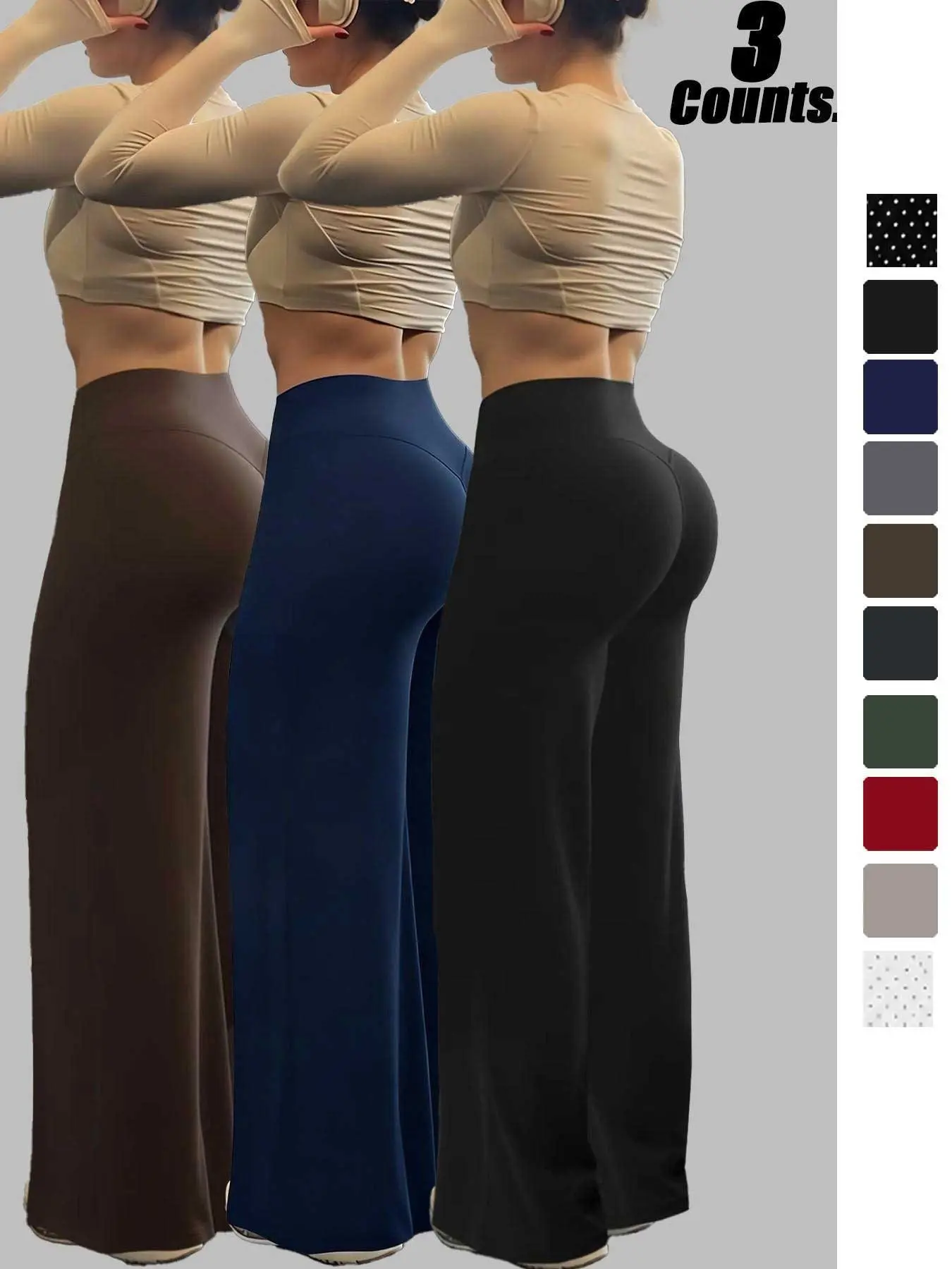 Women's High-Waist Wide-Leg Trousers, Fashion Polka Dot Design, Elastic Waist Yoga Pants, Casual Fitness Wear, All-Season Plain Design, Fashionable and Comfortable