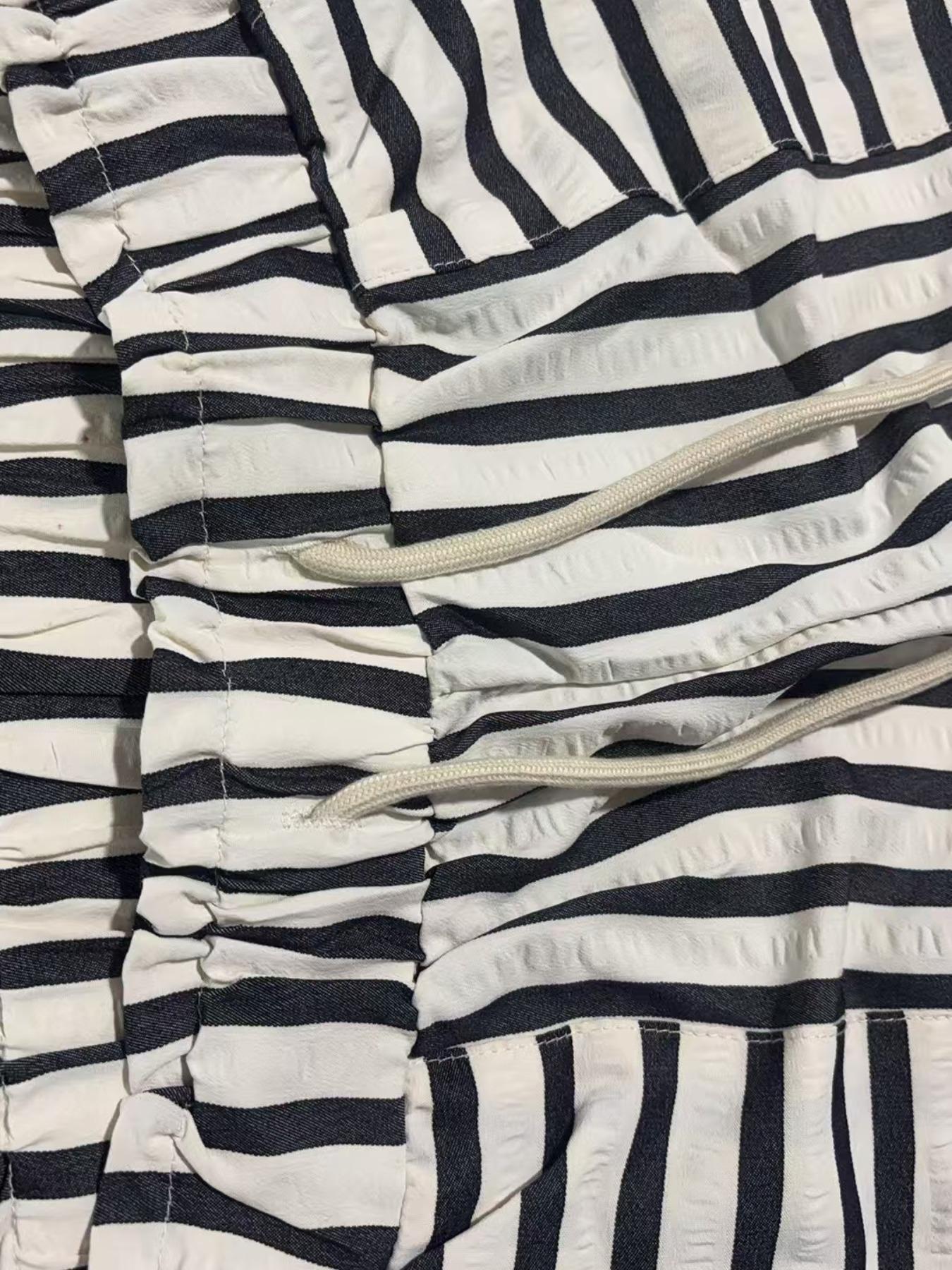 Women's Striped Print Drawstring Waist Shorts, Casual Boho Shorts, Casual Elastic Waist Shorts for Spring, Fashion Women's Bottoms for Daily Wear, Casual Fashionable Shorts