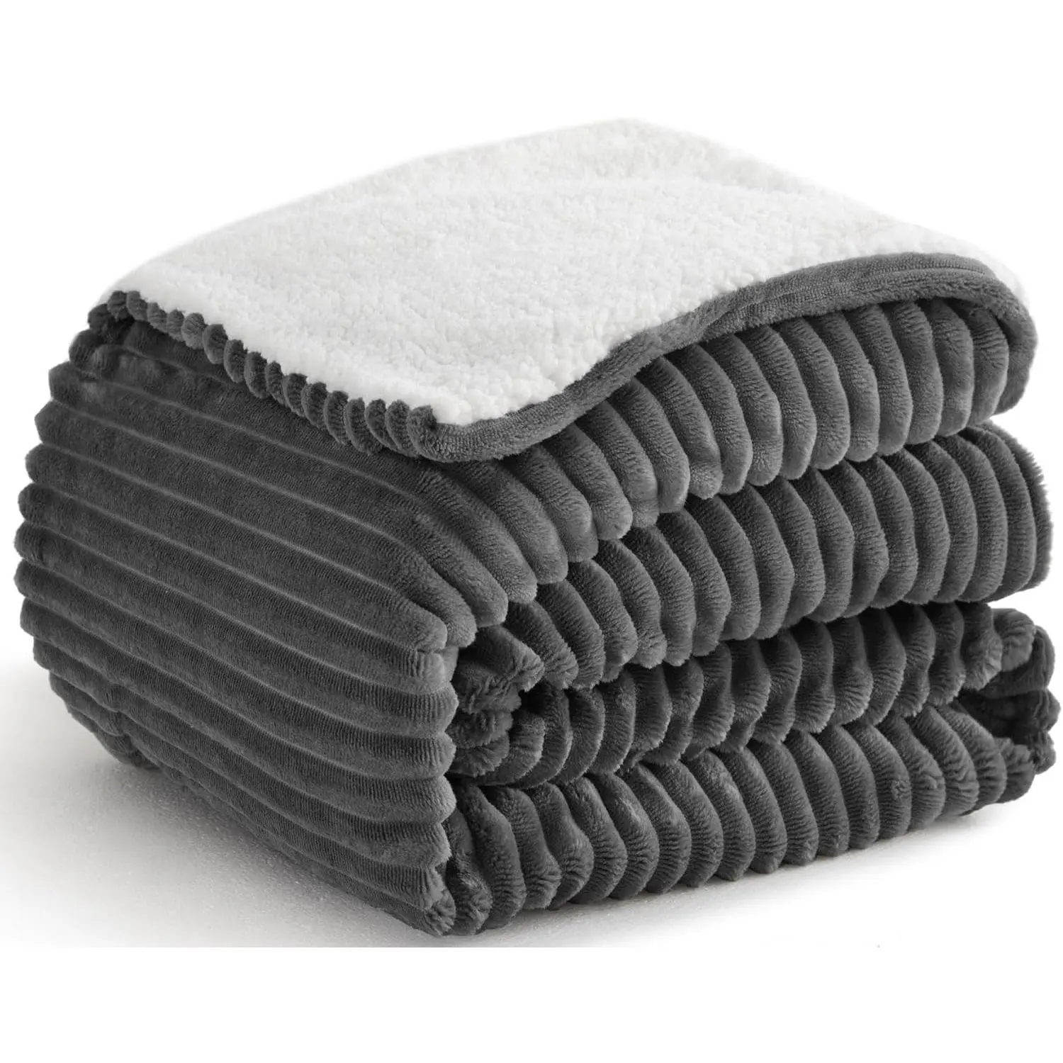 Sherpa Blanket Throw - Soft Cozy Fleece, Warm for Winter, Reversible for Sofa, Grey, 50 x 60 Inches